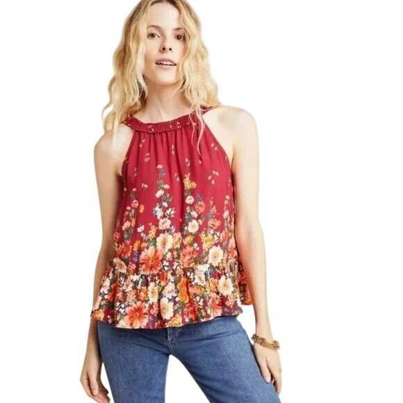 FARM Rio Claudette Red Floral Halter Top - Picture 1 of 8